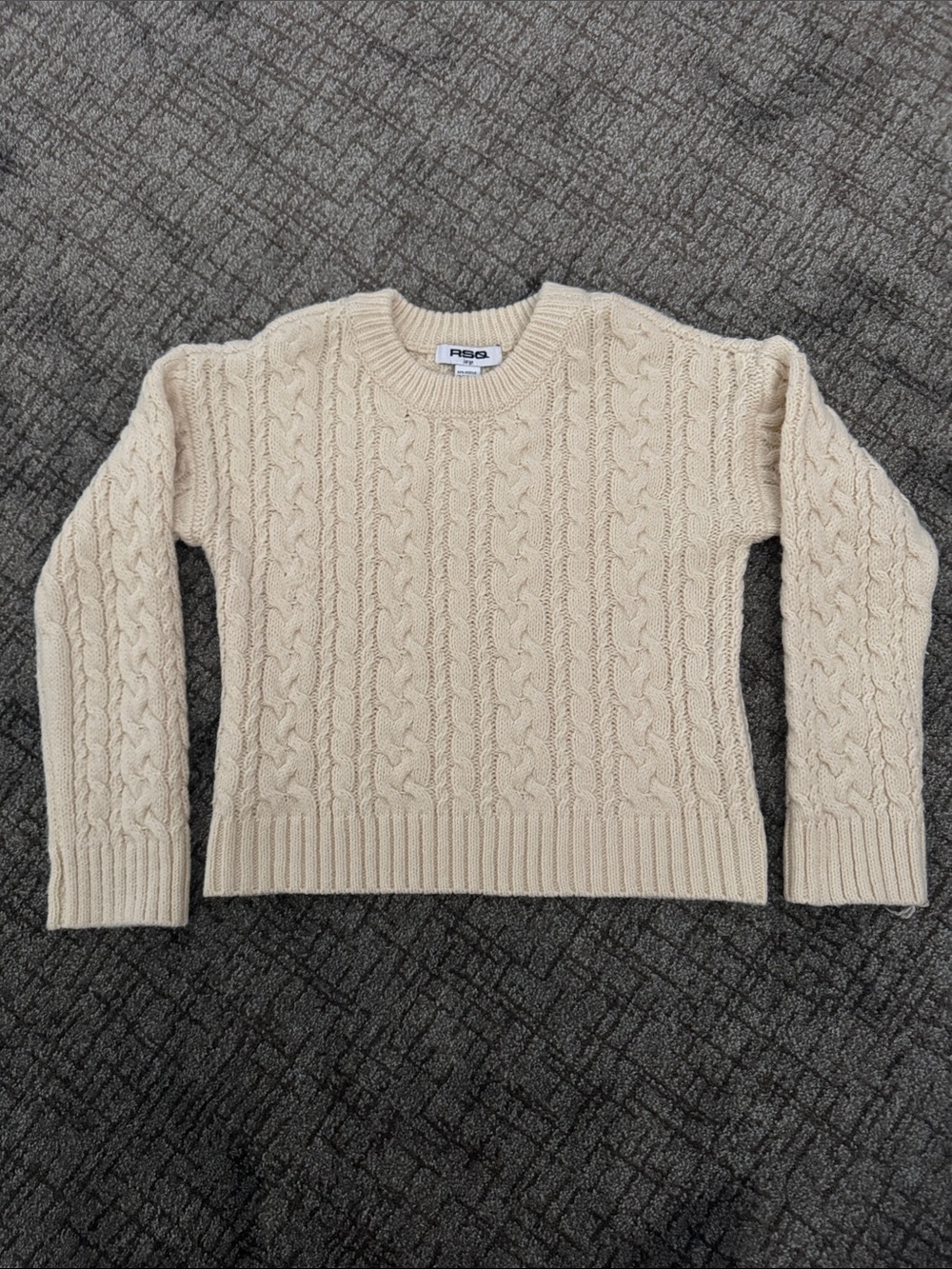 RSQ Tilly’s Cream Cable-Knit Crew Sweater Youth Large